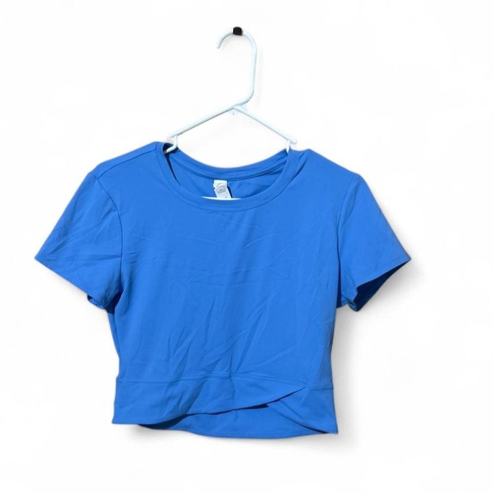 Yogalicious short sleeve cropped workout top - sky blue color - L